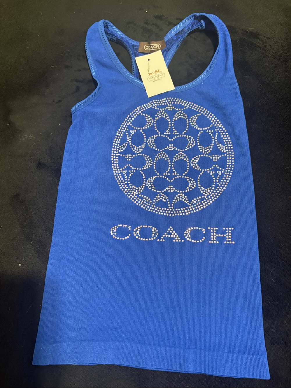 Coach Royal Blue Crystal Logo Racerback Tank